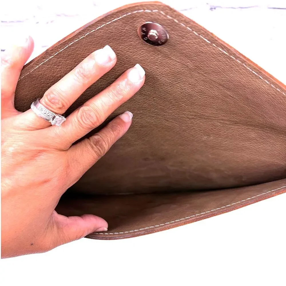 VTG Hand Tooled Floral Designs Leather Envelope Clutch Handbag